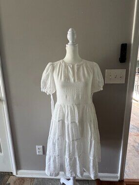 En Saison Anthropologie White Cotton Babydoll Mini Dress Size Small